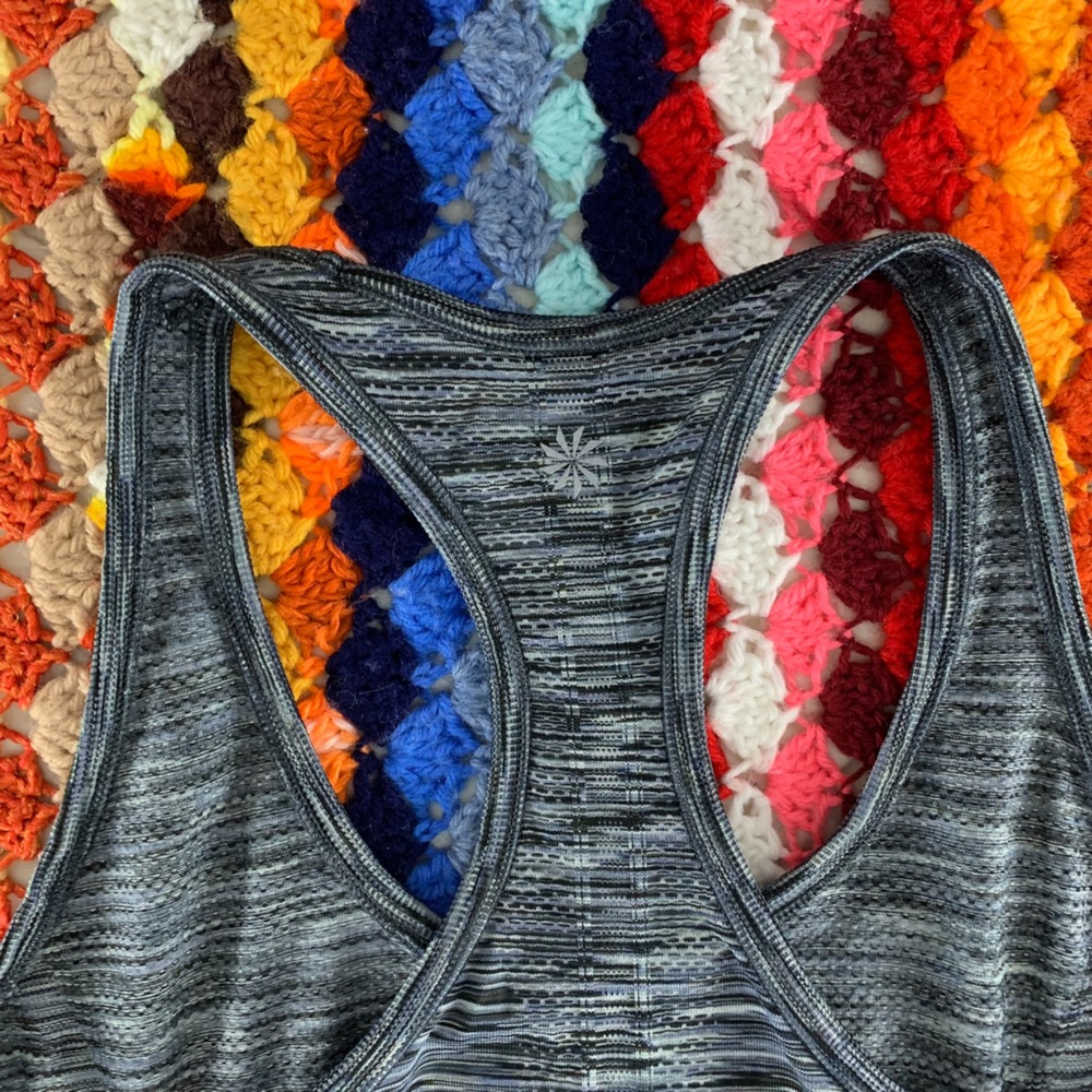 Athleta Fastest Track Space Dye Heather Racerback Rouched Anti-Ride Up W… - Picture 9 of 14